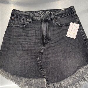 Free People Black Frayed Hem Denim Mini Skirt